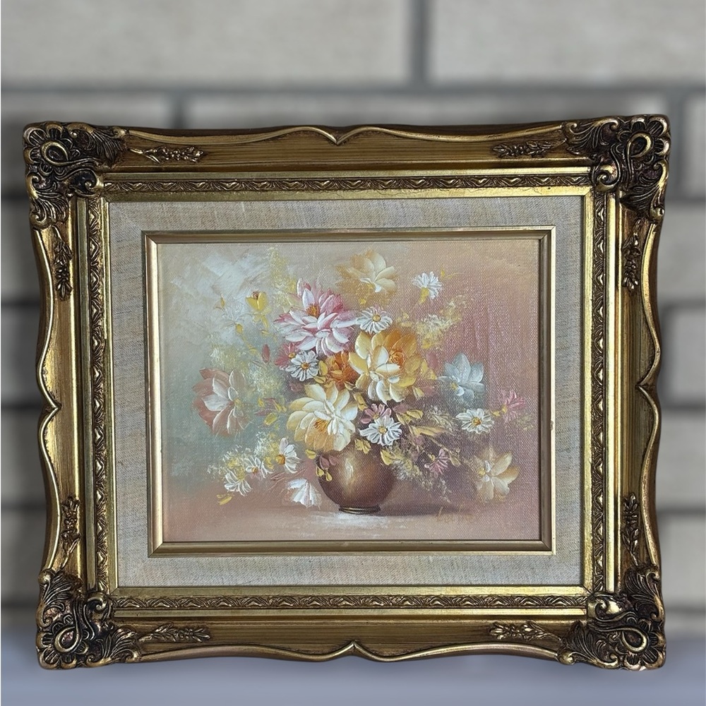 Vintage Signed Lietner Floral Still Life Painting - Ornate Gold Baroque Frame